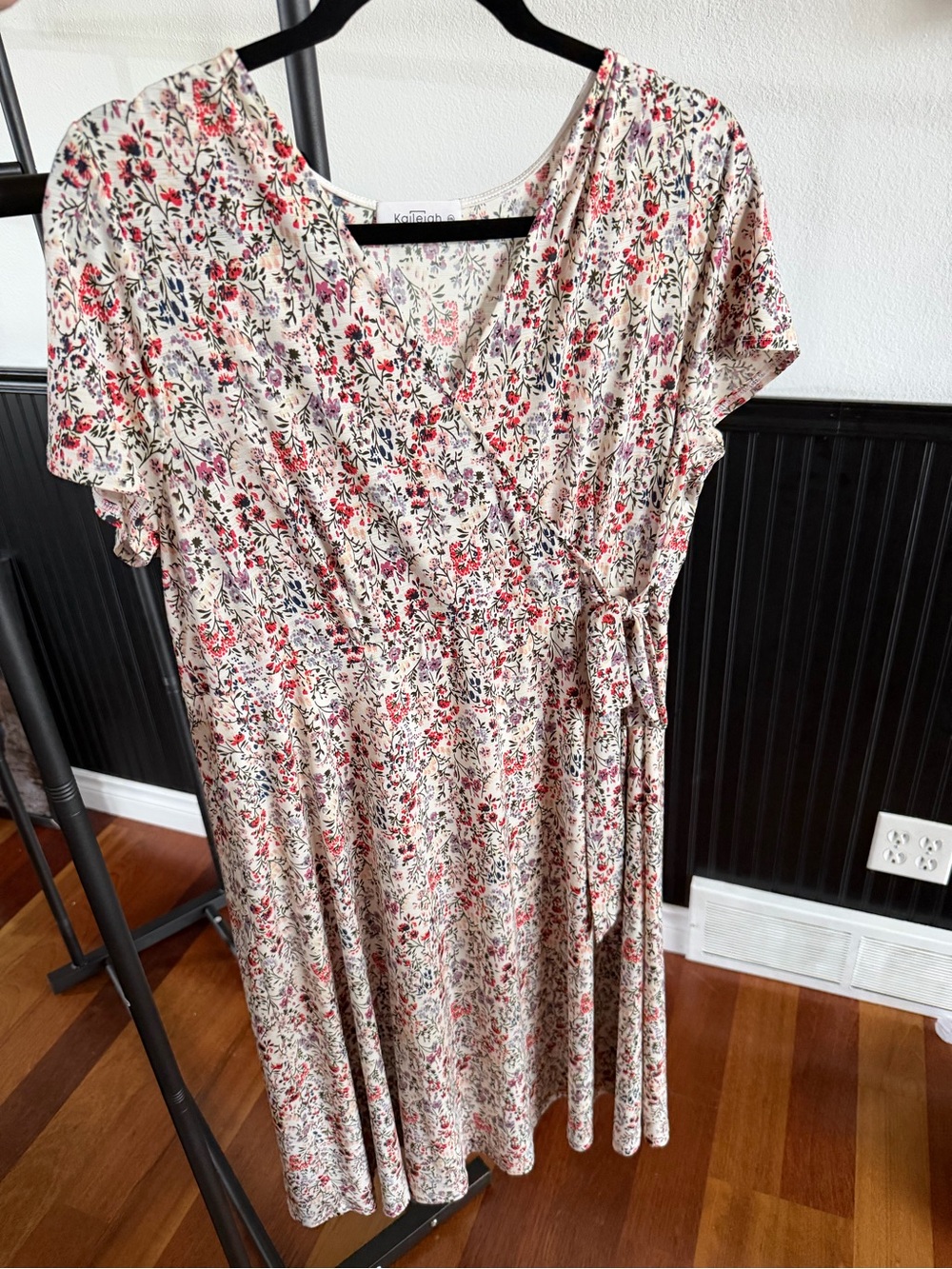 Kaileigh Cream Floral Wrap Dress with Red & Navy Accents